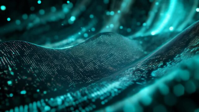 Abstract digital wave with binary code flowing on dark background is a perfect background for topics like programming, big data and cybersecurity