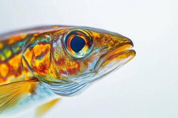 Mystic portrait of Cero Mackerel in studio, copy space on right side, Close-up View, isolated on white background