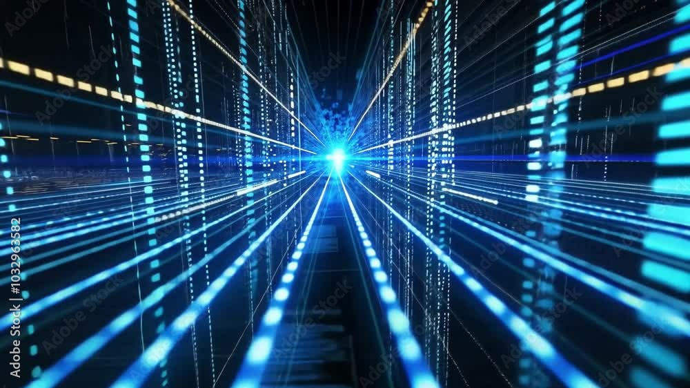Aufkleber bright blue beams of light radiate towards a central point in a digital environment, creating a capt