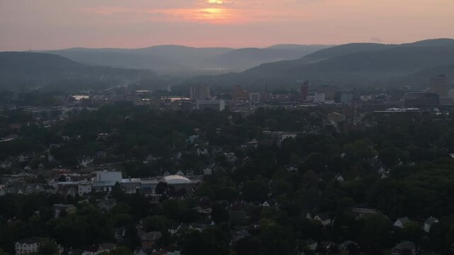 Aerial view of Binghamton, New York at sunrise