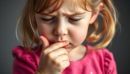 Naklejka premium Little girl sucking her thumb. insecure, child. bad habit isolated with white highlights, png