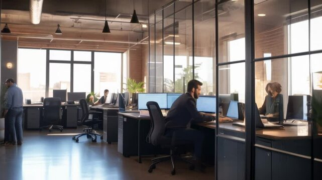Focused programmers coding in a bright office with natural light, fostering collaboration in a dynamic tech environment