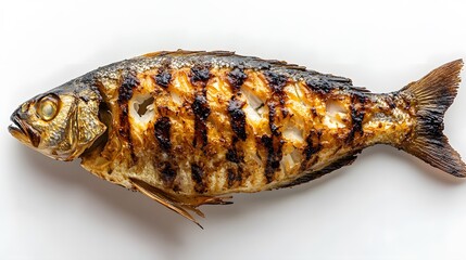 grilled fish on white background. 