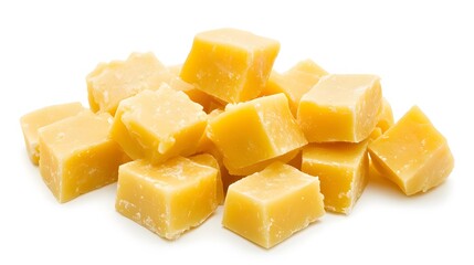 pieces of tasty yellow cheese isolated on white background. 