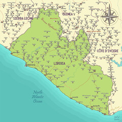 Fototapeta premium Map of Liberia vintage fantasy style