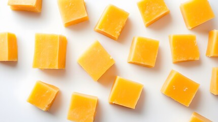 pieces of tasty yellow cheese isolated on white background. 