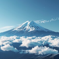 Generative AI of Mount Fuji for travel promotions, emphasizing the serene and majestic landscape of Japan. Ideal for showcasing nature tourism or adventure experiences in the region.