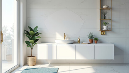 Modern Kitchen with White Cabinets and Greenery