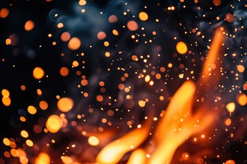 Obraz premium Fire burning with sparks flying upwards on dark background