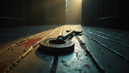 Fototapeta premium Close-Up of a Manhole Cover with Dramatic Lighting