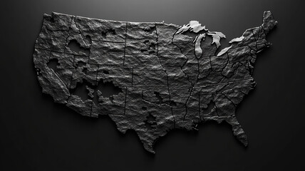 USA grey map on black dark background