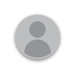 Round gray circle with a human silhouette. Dark gray shadow on the bottom. Isolated on a light background.