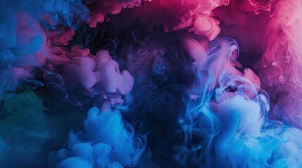 Fototapeta premium Colorful ink swirls mixing in water with blue and pink shades. Studio macro photography. Abstract and artistic concept. Design for wallpaper, poster, and banner.