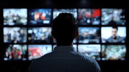 Man Watching Multiple Screens