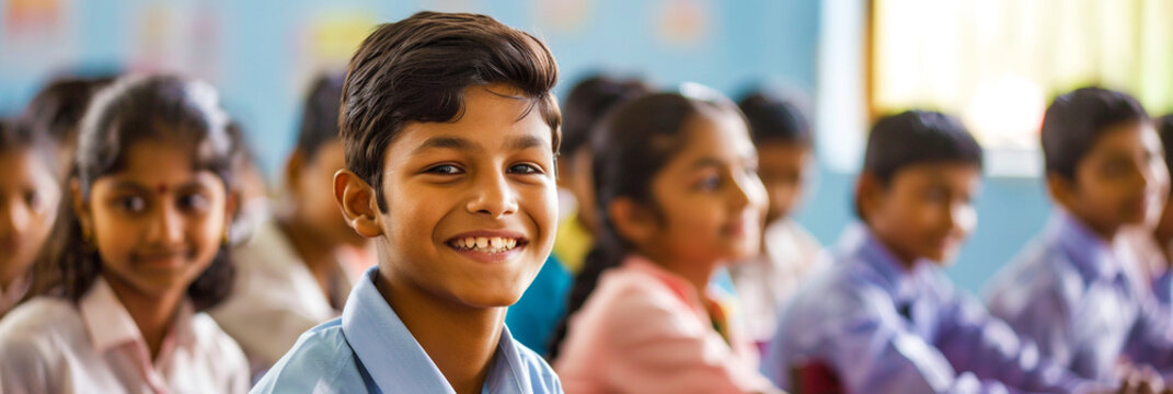 Motivated, smiling primary school children..