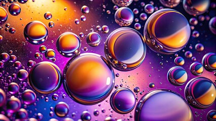 Macro Photography of Oil Bubbles on Violet Background - Abstract Space with Soft Focus - Trendy Color of Year 2022 - Oil Drops and Air Bubbles in Water Surface