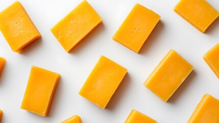 pieces of tasty yellow cheese isolated on white background. 