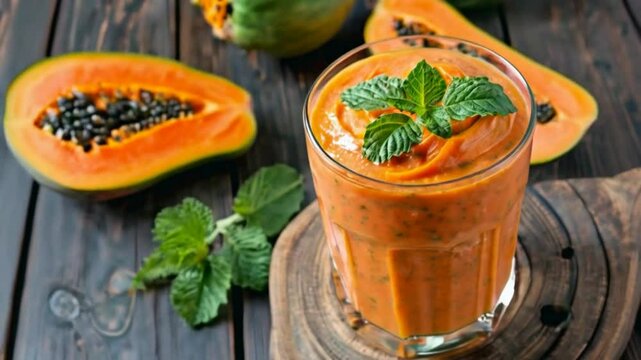 Papaya smoothie is a refreshing, tropical beverage made from ripe papayas, yogurt, honey, and ice, blended to creamy perfection. 
