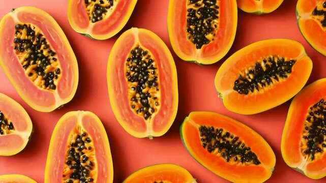 Papaya pattern. Papaya is a tropical fruit with sweet, orange flesh, black seeds, high in vitamin C and antioxidants. 