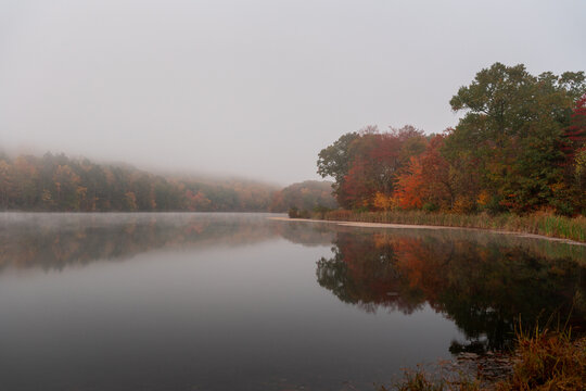 Foggy morning on Hidden Lake in East Stroudsburg, Pennsylvania.