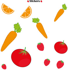 Stickers de frutas y verduras. Ilustracion de stikers. 2500x2500 px