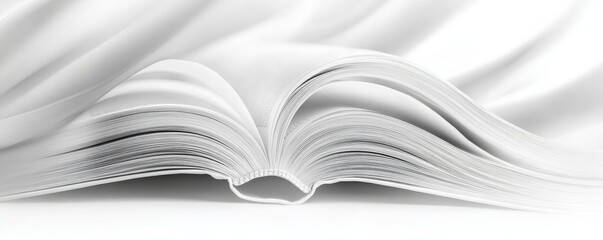 Open book on white background, minimalist design concept