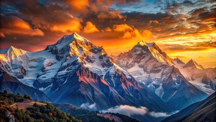 Obraz premium Panoramic Silhouette of Chulu and Gangapurna Mountains at Thorung High Camp, Annapurna Circuit Trek, Nepal - Majestic Himalayan Landscape Photography