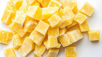 pieces of tasty yellow cheese isolated on white background. 