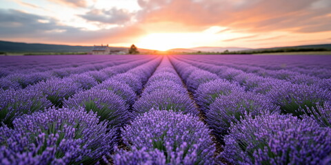 Obraz premium Lavender fields of agricultural farm.