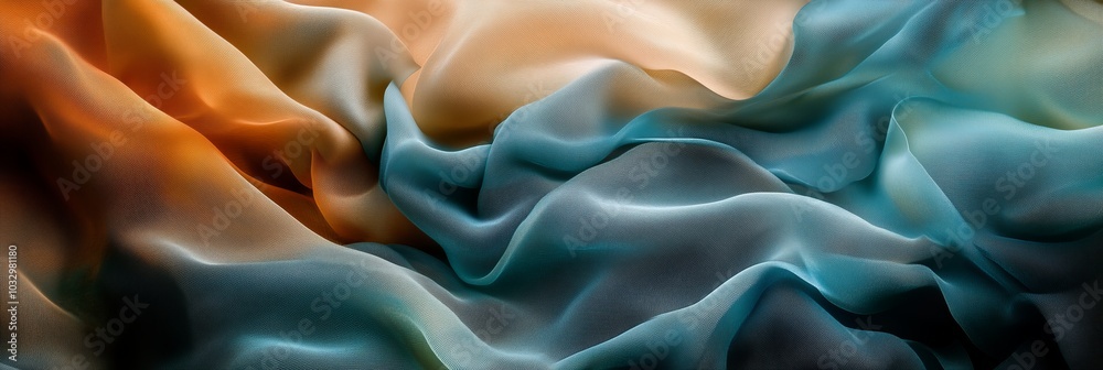 Poster a photo of an abstract composition with multiple layers of fabric in various shades, creating dynami