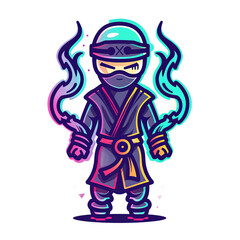 Cartoon Ninja with Energetic Flames