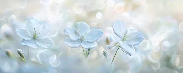 White flowers in soft focus bokeh background, serene nature concept