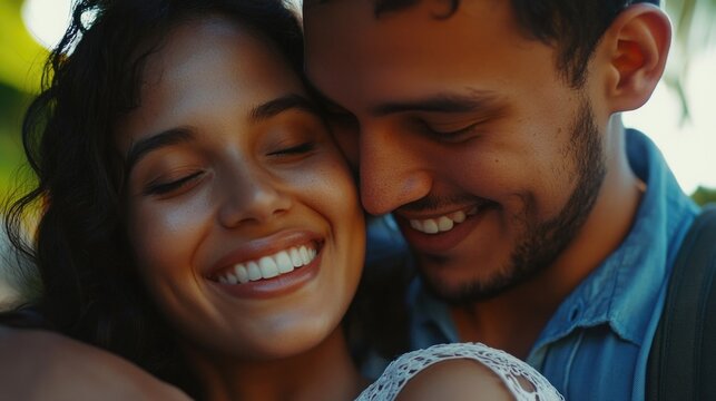 Happily in Love: Couple Embracing with Joy