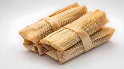 Homemade Wrapped Tamales Isolated on a White Background. 