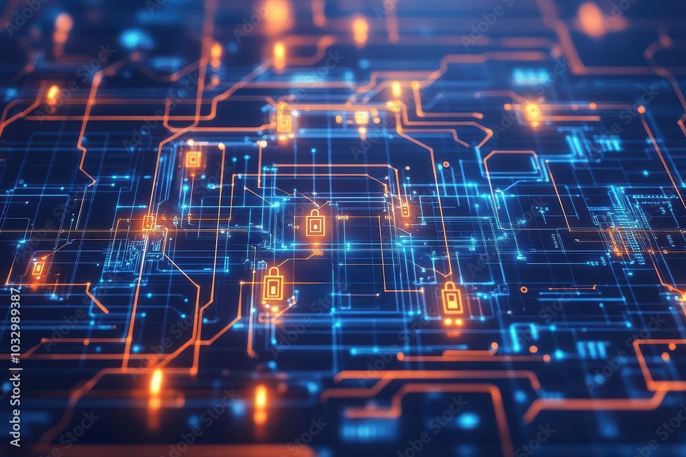 Aufkleber A conceptual image of privacy by design, showing an intricate blueprint of a digital system built with glowing locks and secure pathways