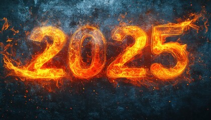 Fiery 2025 Number in Flames on Dark Background