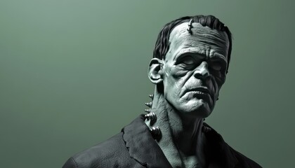 A Close-Up Portrait of Frankenstein's Monster with Scars and Stitches