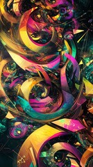 Abstract digital artwork with vibrant colors and geometric shapes.