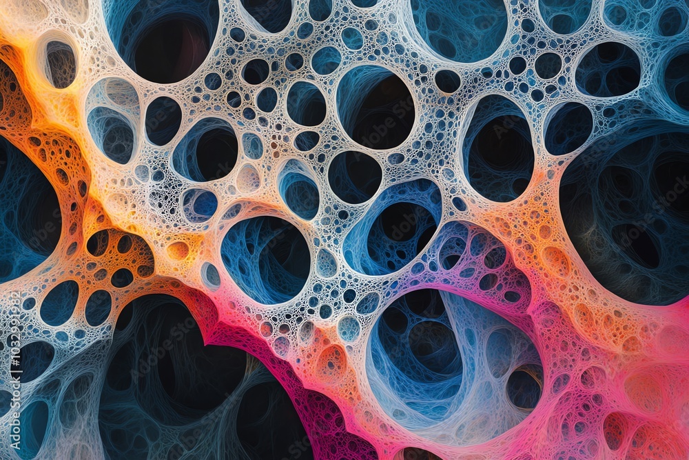 Aufkleber Abstract background of a complex network of interconnected spheres and lines in vibrant colors.