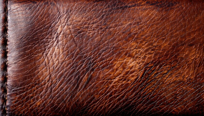 Grunge and old leather texture with dark edges of brown color, close up