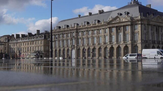 Bordeaux,France - October 3, 2024: Miroir d'Eau or water mirror in Bordeaux, France
