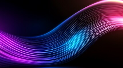 A vibrant wave of light in blue and pink hues, creating a visually dynamic and abstract representation against a dark background.