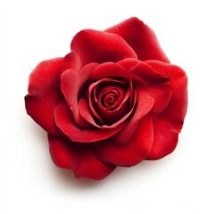 Naklejka premium A single red rose with velvety petals, isolated against a white background