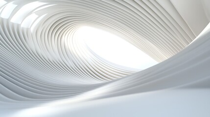 Obraz premium A smooth, flowing white interior design features soft curves and a bright, ethereal light at the end, creating a serene and modern atmosphere.