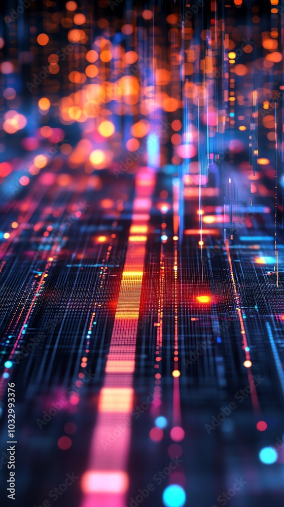 Aufkleber Abstract digital background with glowing lines and bokeh lights.