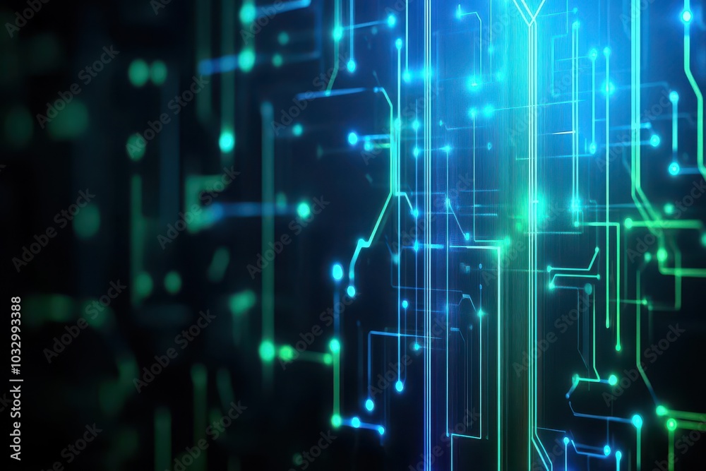 Aufkleber Abstract circuit patterns, glowing blue and green lines, techthemed backdrop, advanced futuristic design