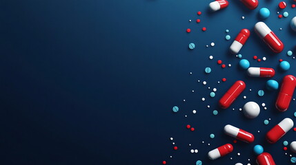 Floating Pills Against Deep Blue Abstract Backdrop