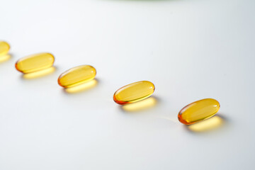 Oil filled capsules, softgel of food supplements, fish oil, omega 3, vitamin D3, vitamin E