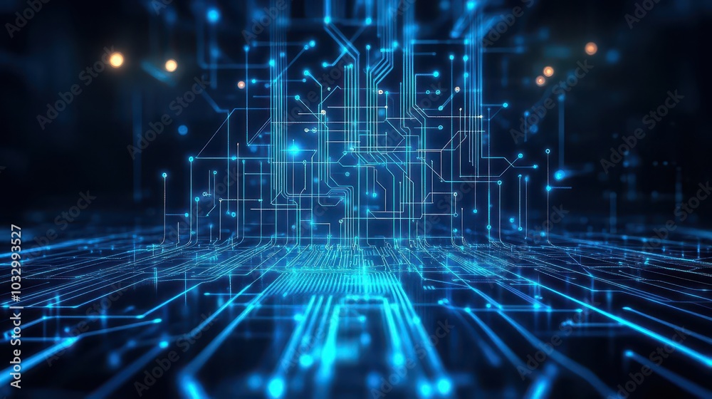 Aufkleber Abstract digital circuits, glowing blue lines, seamless tech patterns, futuristic design, dark backdrop