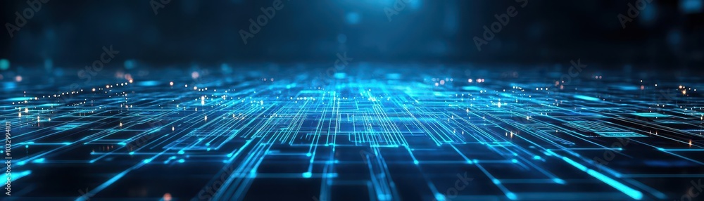 Poster Advanced tech circuitry, glowing blue grid, dark futuristic backdrop, abstract digital patterns, seamless design
